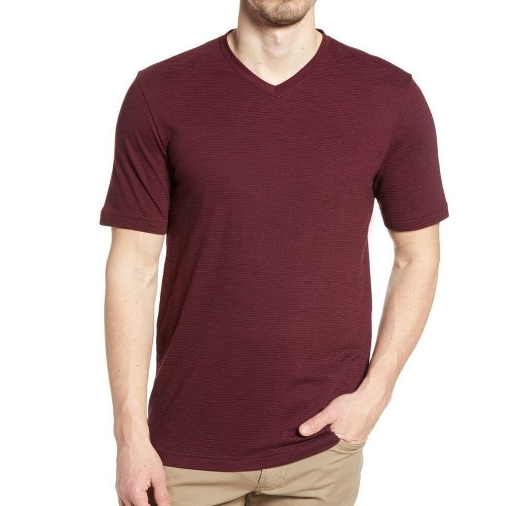 Travis Mathew Trumbull Heather Dark Red Micro Striped‎ Pima Cotton Golf Tee Sz L